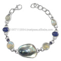 Beautiful Tanzanite Blister Perla Iolite Labradorite &amp; Piedra De Piedra De Luna De Luna De Piedra Con Pulsera De Plata De Ley 925